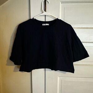 Zara Navy Cropped T-Shirt
